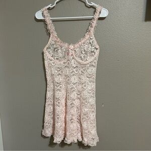 Vintage Pink Coquette Babydoll Floral Lace Lingerie Dress Women’s Size Medium